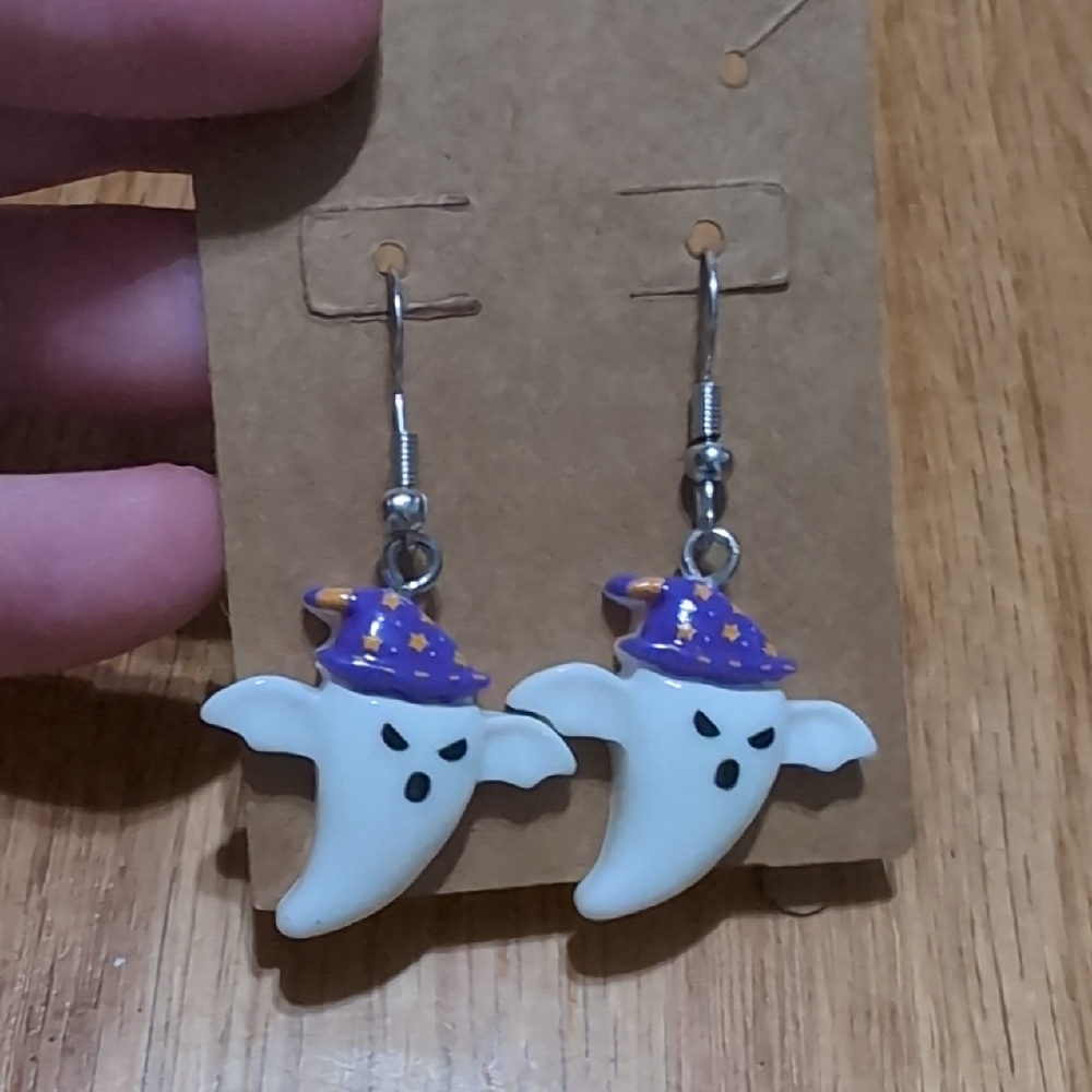 Ghost Earrings with Purple Hat